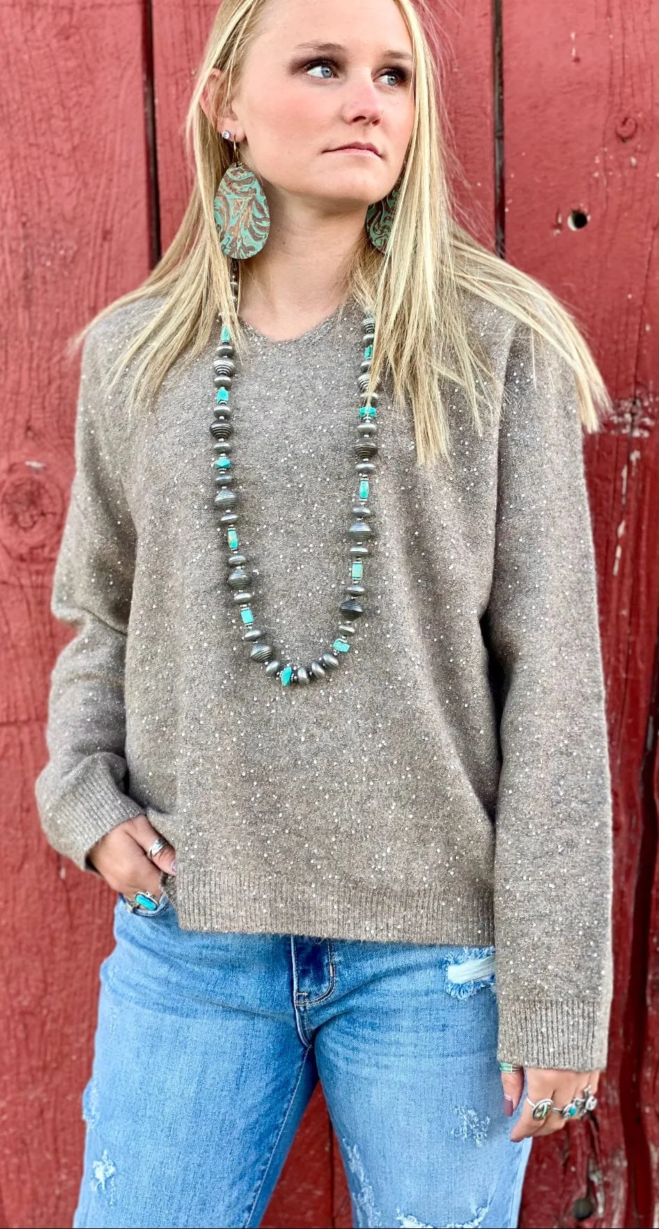 The Holiday Time Glitter V Neck Sweater