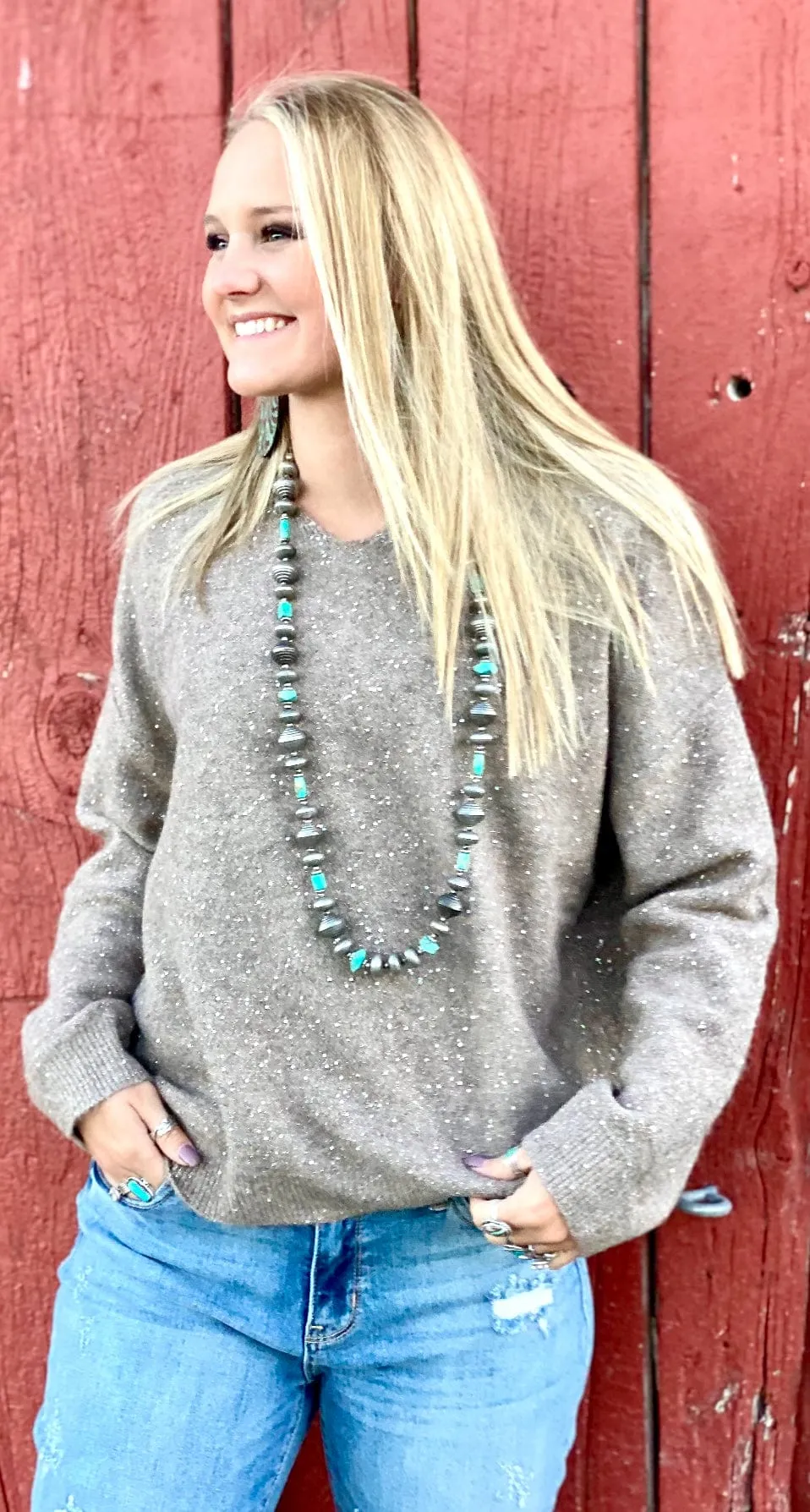 The Holiday Time Glitter V Neck Sweater