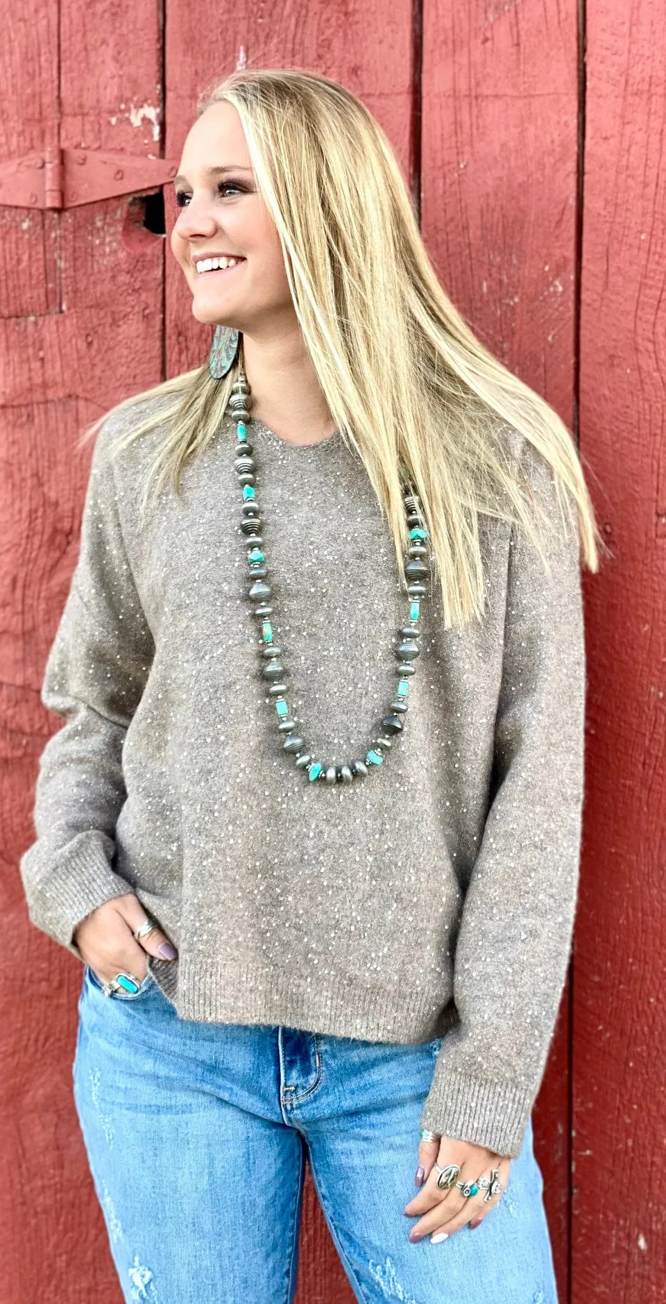 The Holiday Time Glitter V Neck Sweater