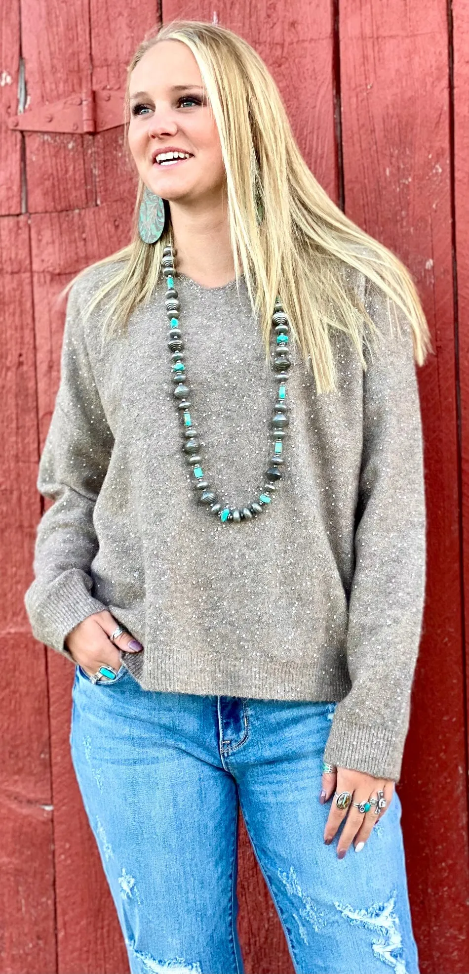 The Holiday Time Glitter V Neck Sweater