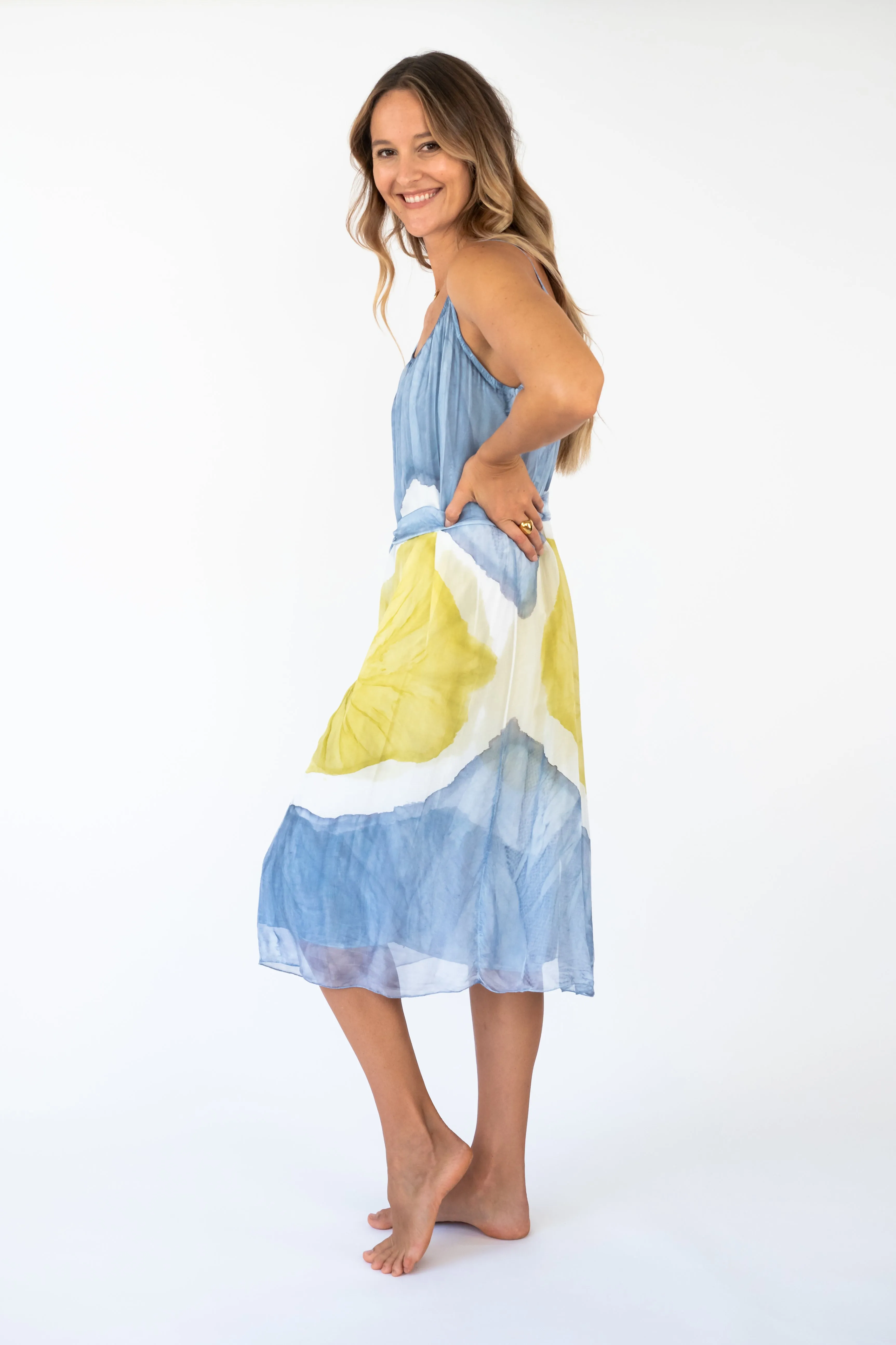 the PAUKU Silk Tie-Dye Midi dress