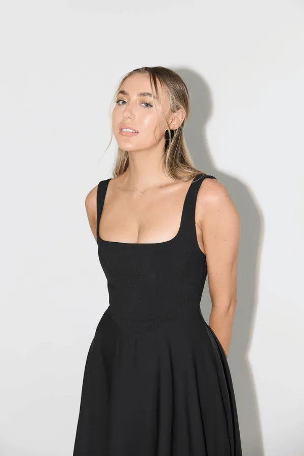 The Ultimate Muse High Waist Square Neck Midi Dress Black