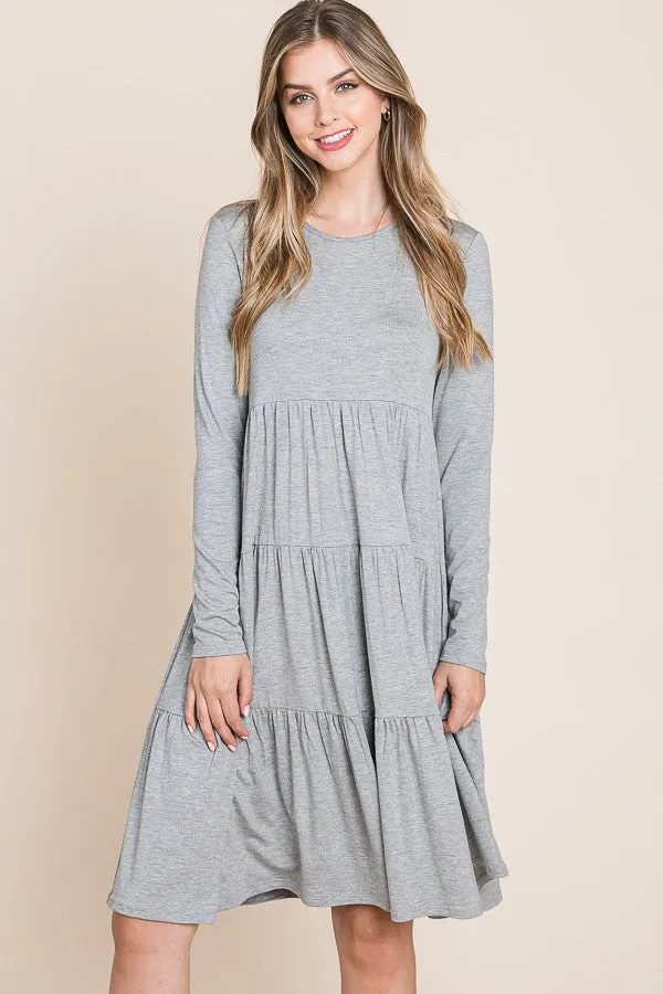 Tiered Midi Dress Style 1208 in Heather Grey