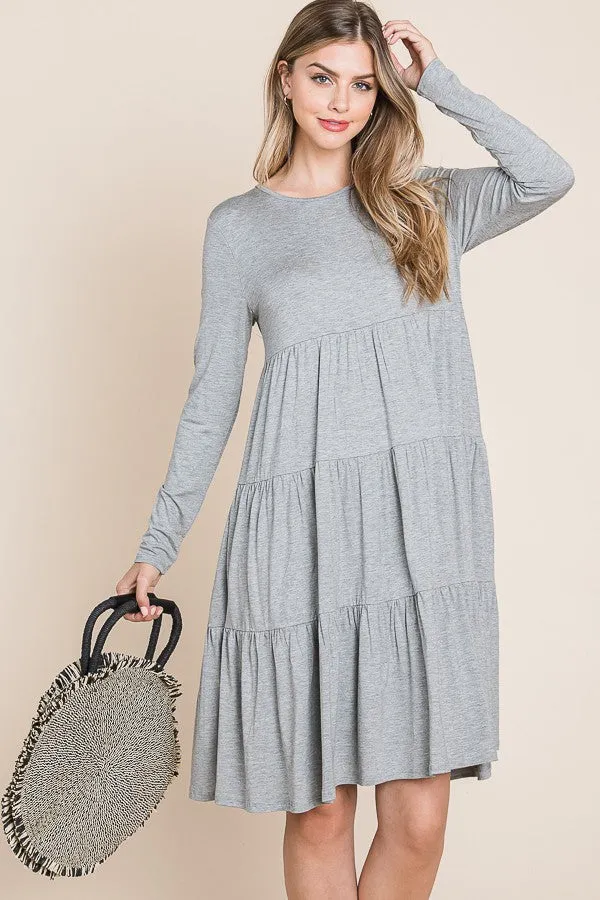 Tiered Midi Dress Style 1208 in Heather Grey