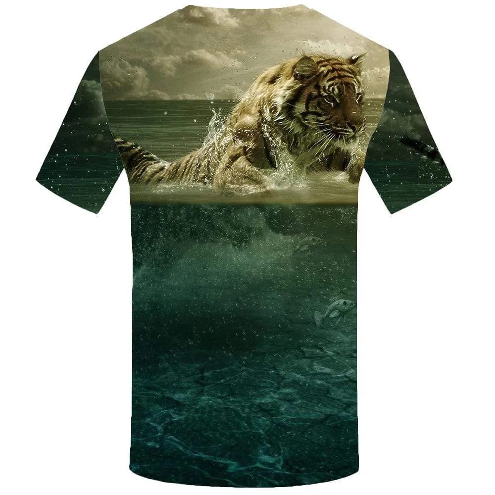 Tiger T-shirts Men Animal Tshirt Anime Fish T shirts Funny Water T-shirt 3d Cloud Tshirts Print Mens Fashion Graphic Unisex