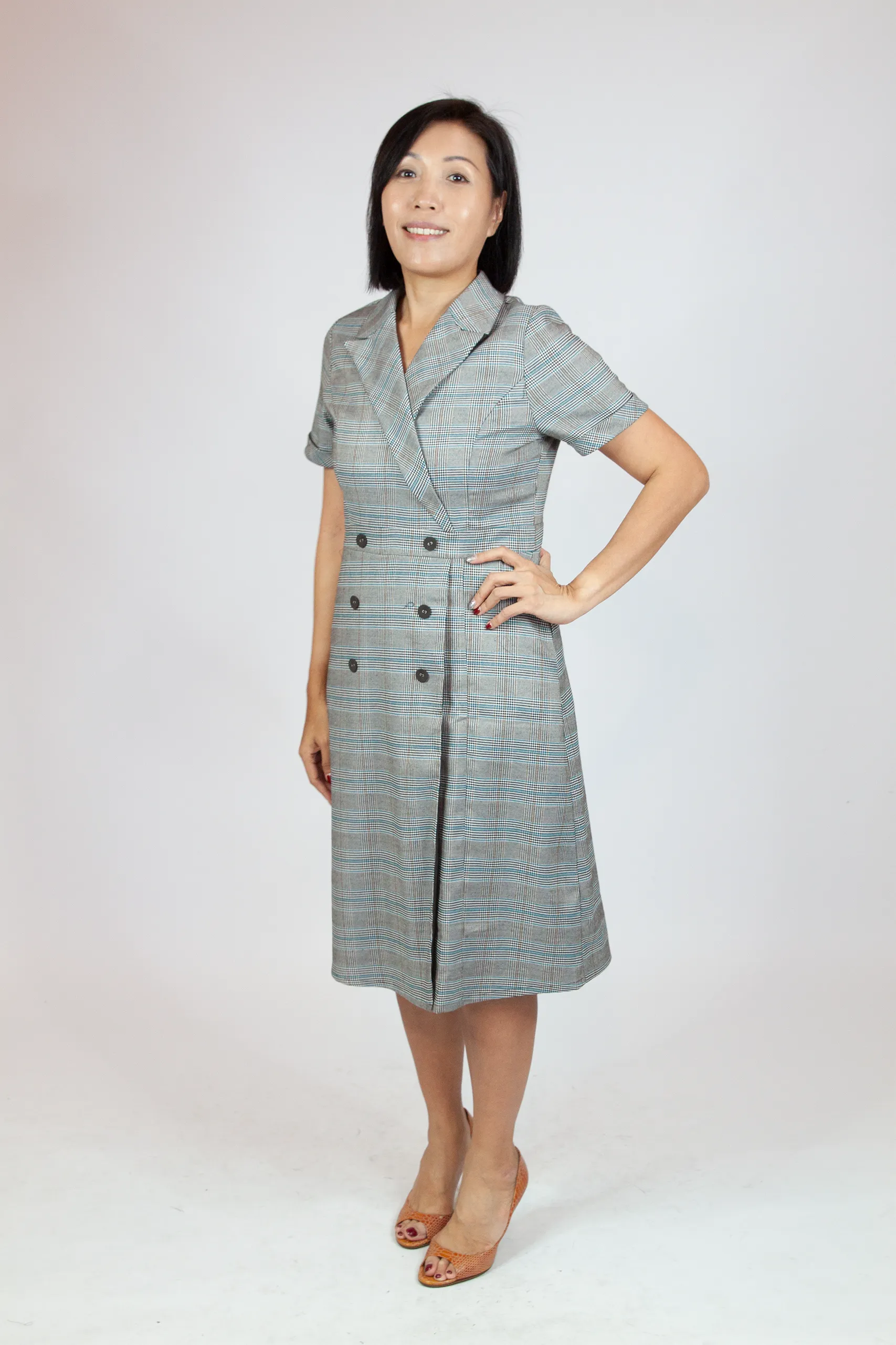 Tweed Crossover Button Dress