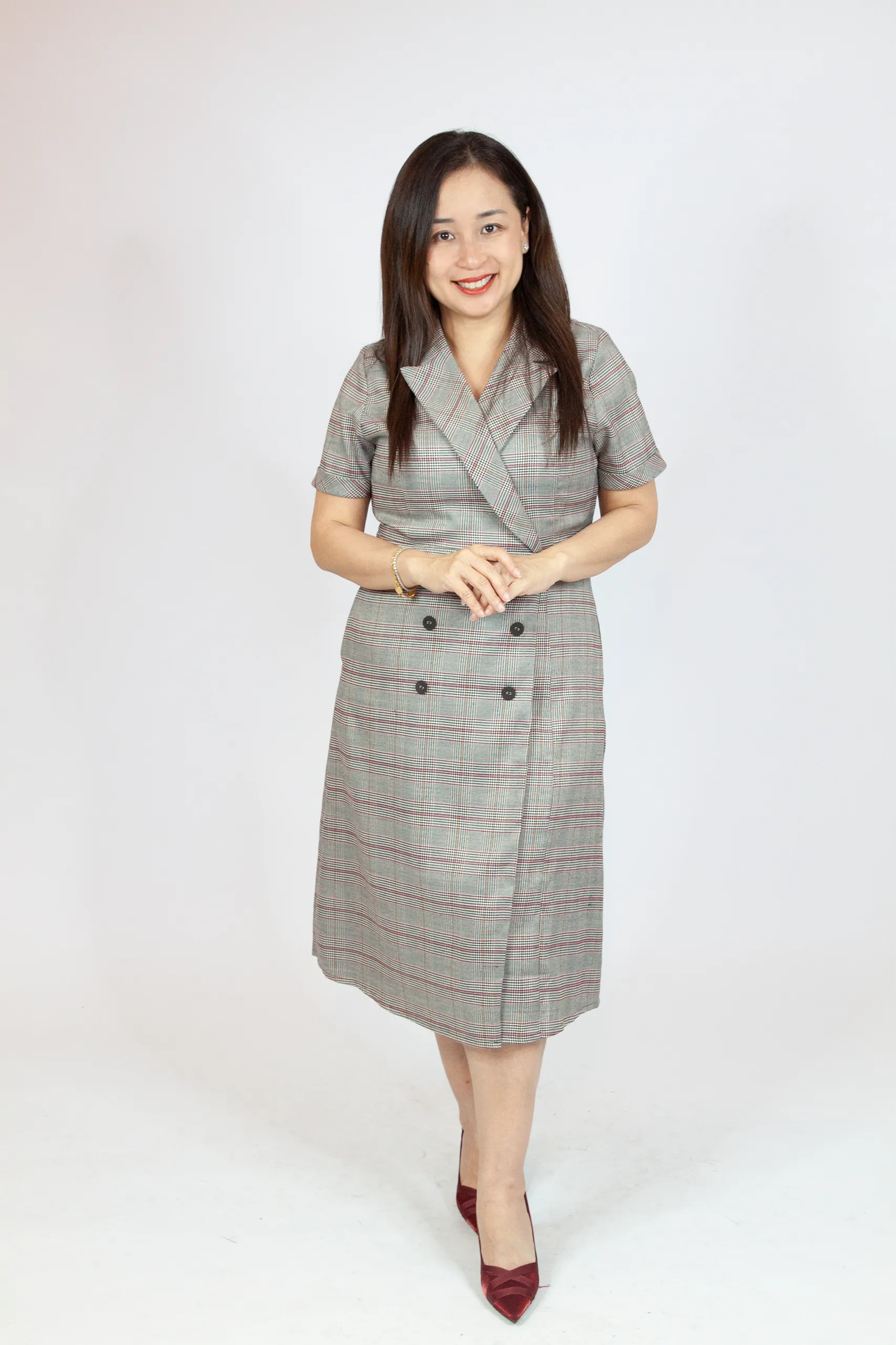 Tweed Crossover Button Dress