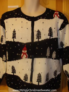 Ugly Christmas Sweater 2sided Snowman and Forest