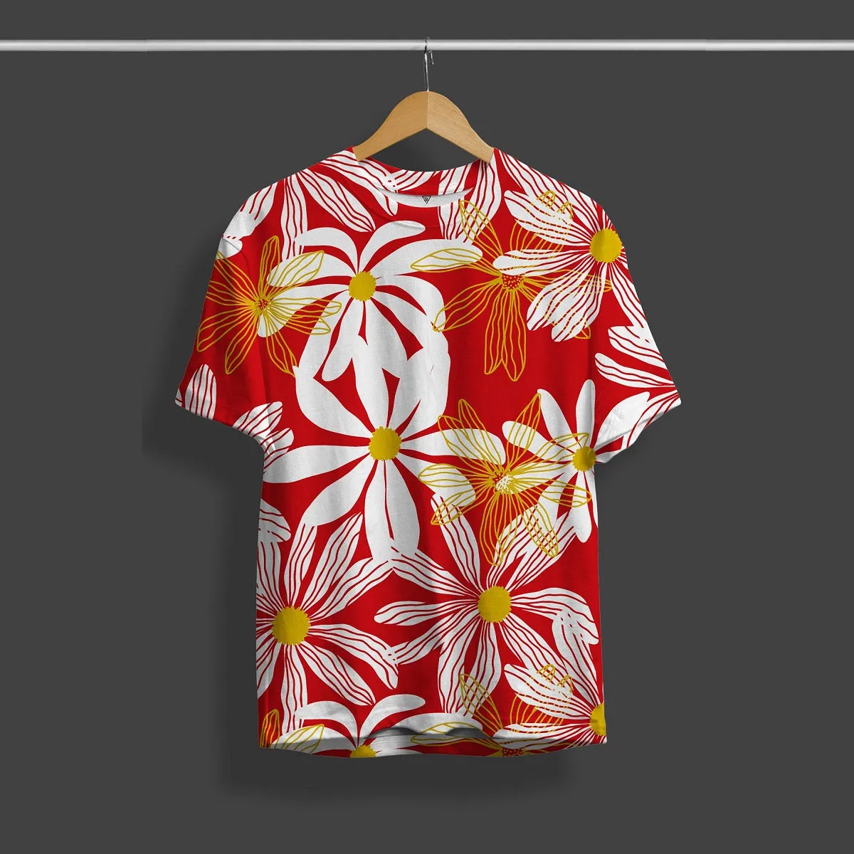 Unisex Floral Red Full Printed T-shirt