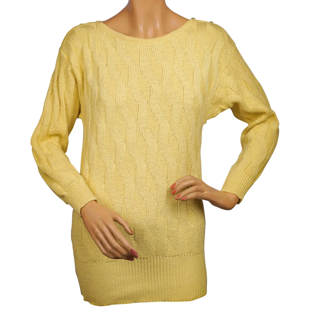 Vintage 1980s Guy Laroche Sweater Yellow Cotton Flax Size Small 36