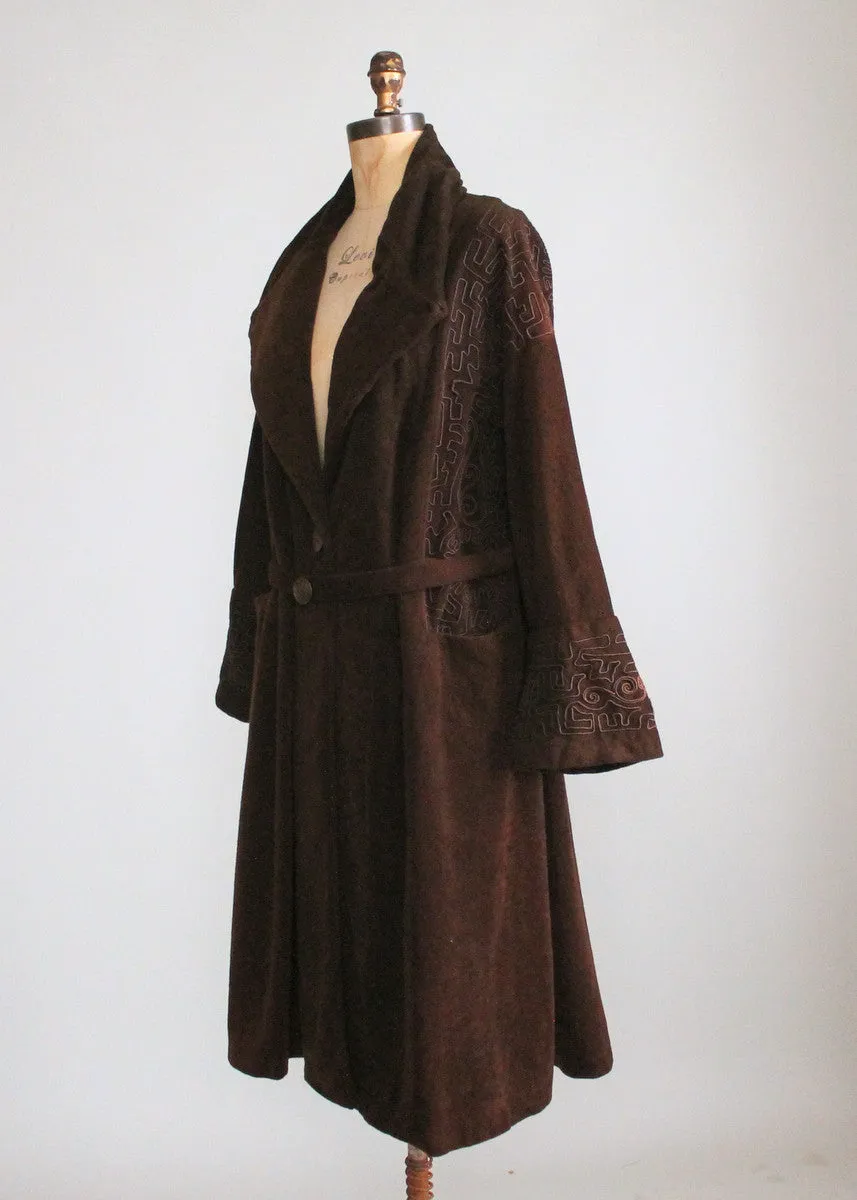 Vintage Early 1920s Brown Wool Velour Coat with Soutache Trim