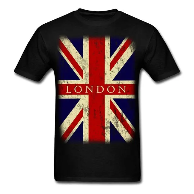 Vintage UK London Flag Men's T-Shirt Cotton Low Price Top Tee For Teen Boys Cheap Price 100 % Cotton Tee Shirts Basic Models