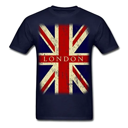 Vintage UK London Flag Men's T-Shirt Cotton Low Price Top Tee For Teen Boys Cheap Price 100 % Cotton Tee Shirts Basic Models