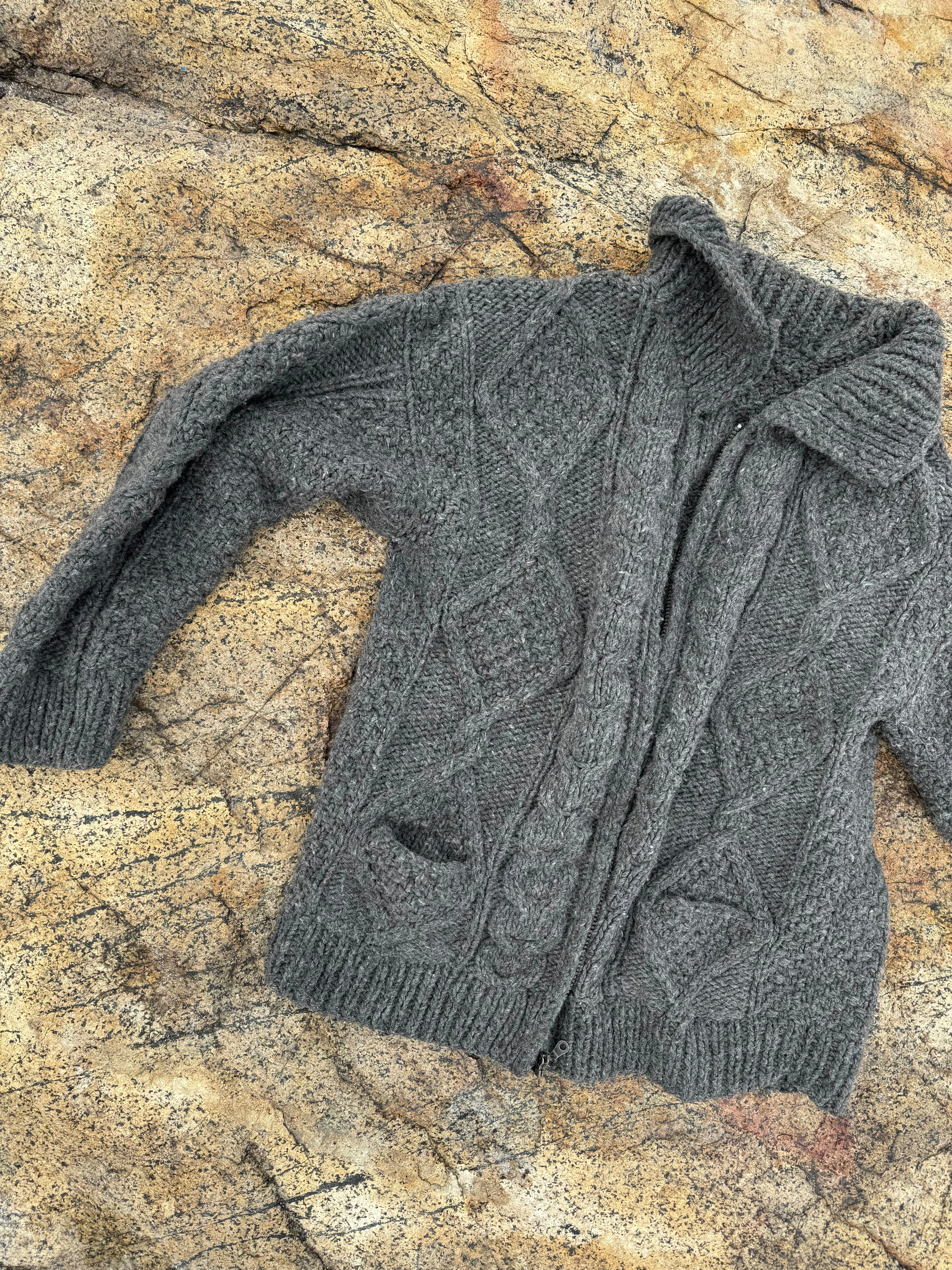 Vintage Wool Fishermen's Sweater Cardigan - Grey