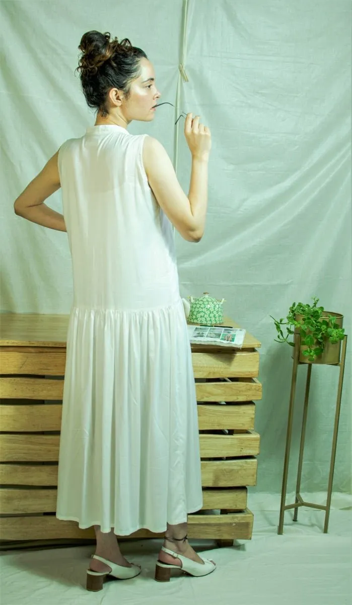 White Bamboo Fabric Flapper Dress