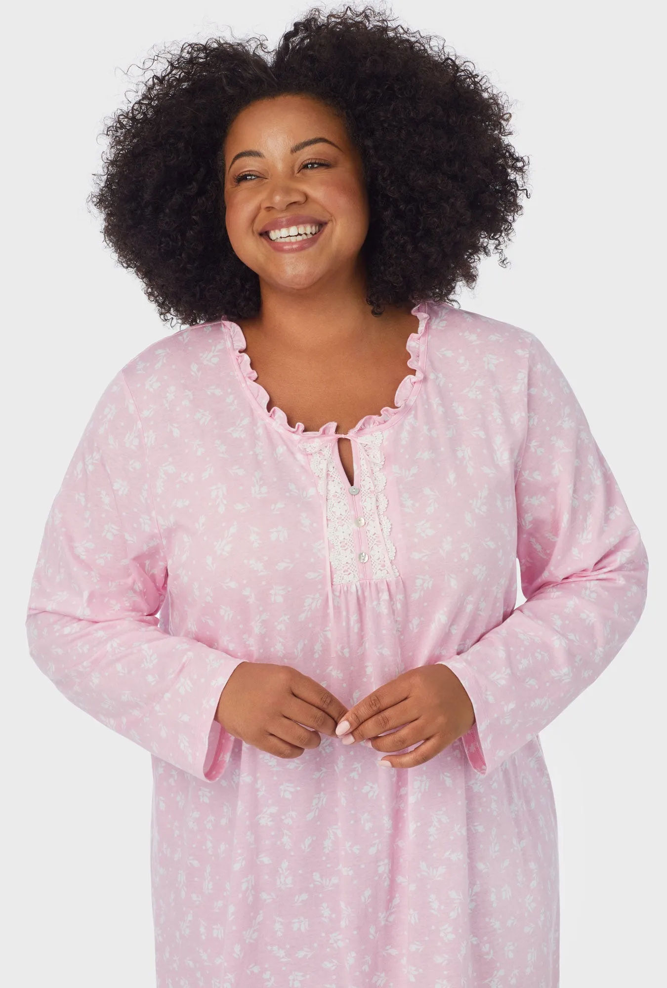 White Rosebuds Long Sleeve Midi Nightgown