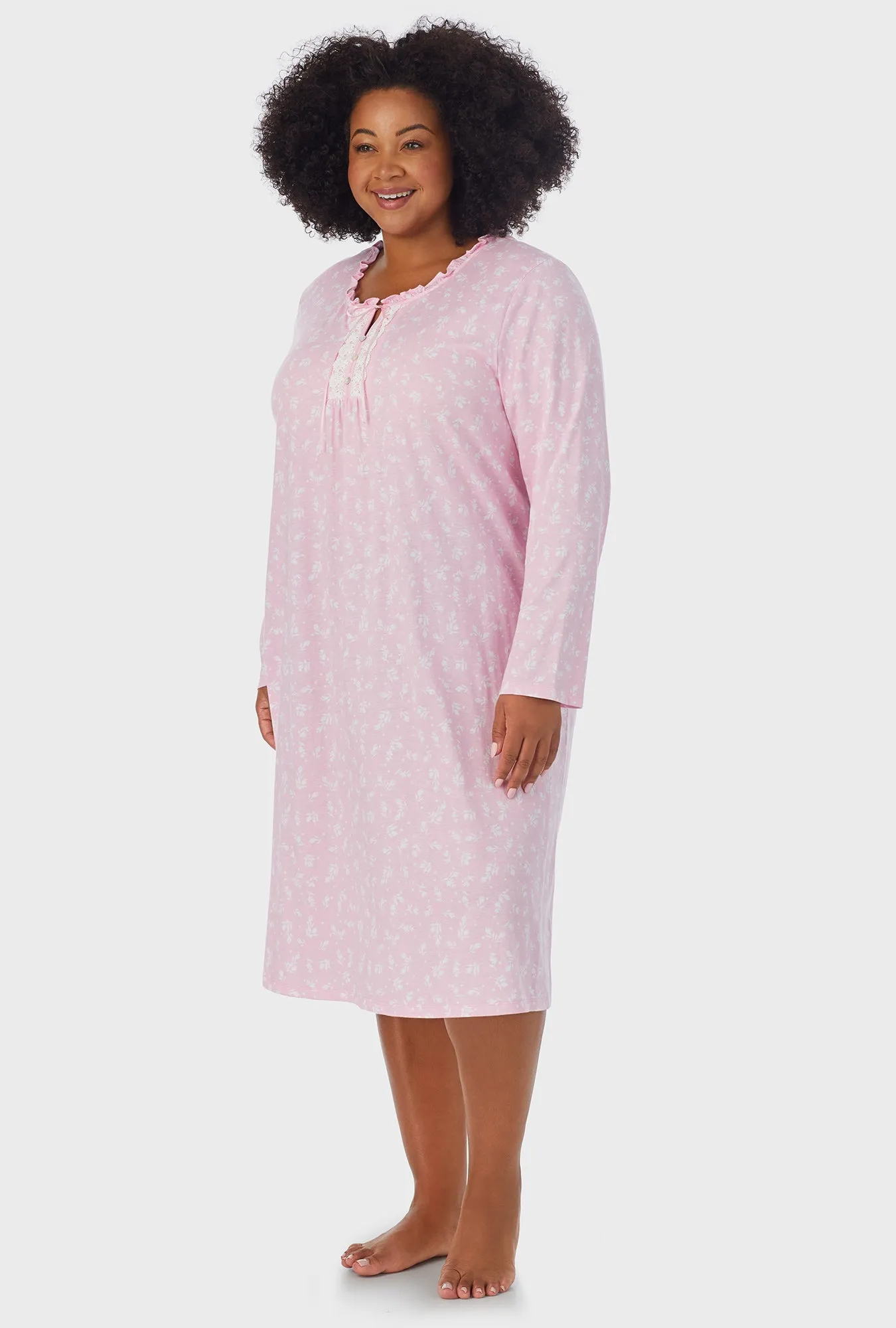 White Rosebuds Long Sleeve Midi Nightgown