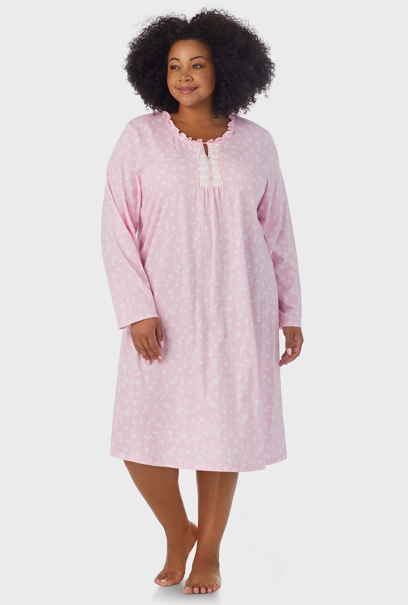 White Rosebuds Long Sleeve Midi Nightgown