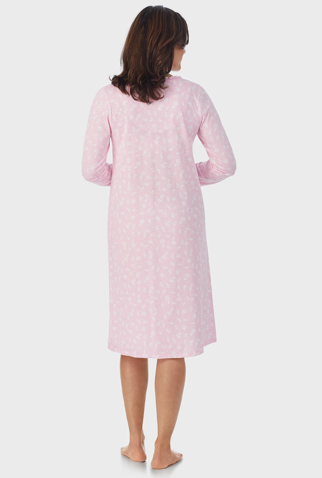 White Rosebuds Long Sleeve Midi Nightgown