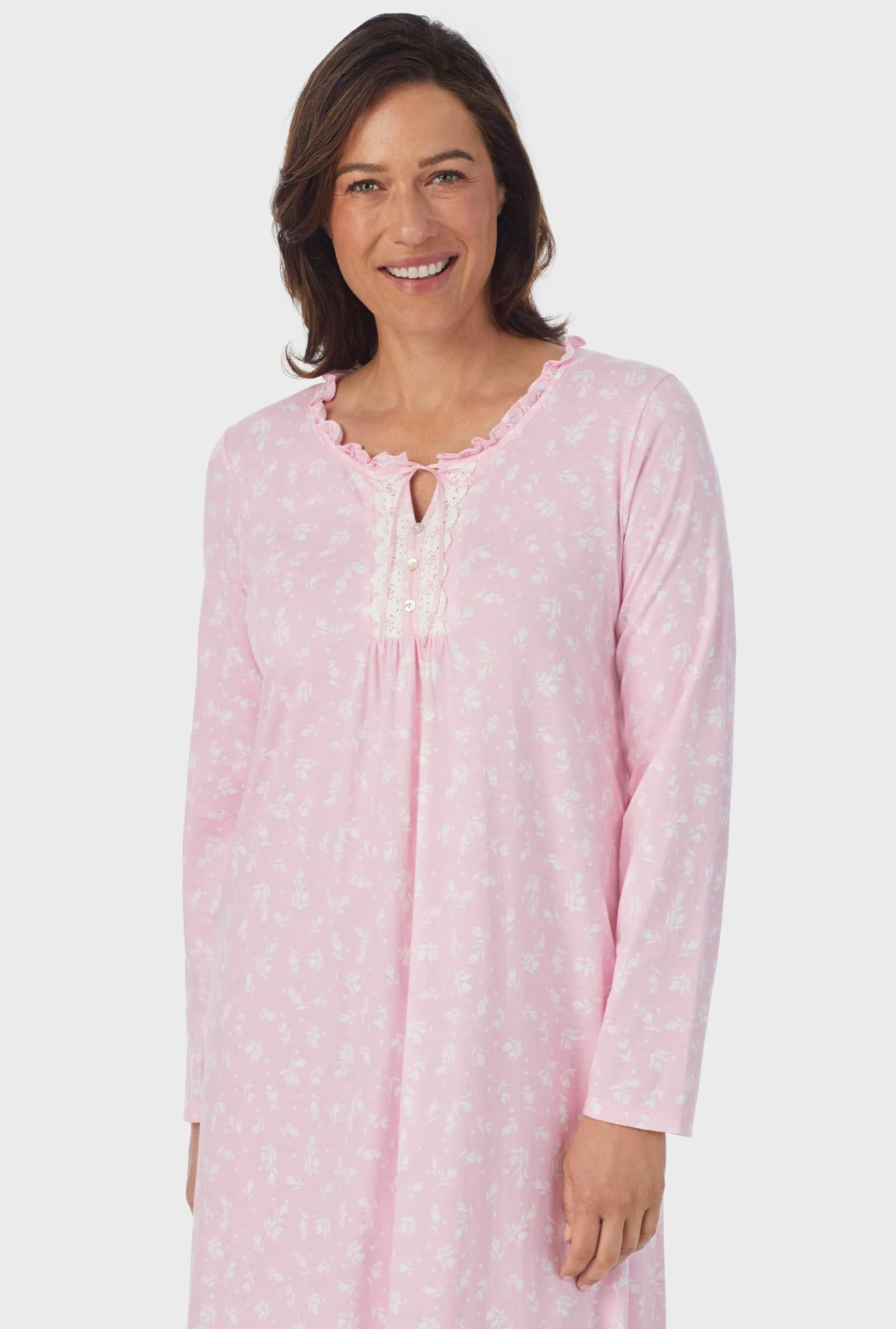 White Rosebuds Long Sleeve Midi Nightgown