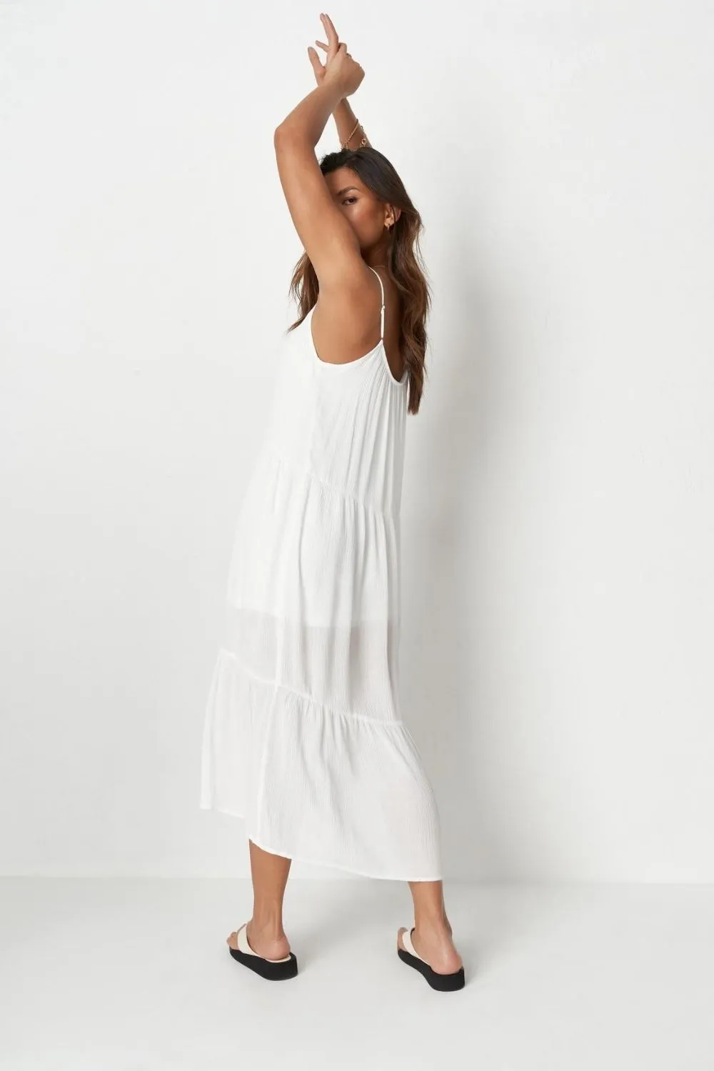 White Tiered Cami Midi Smock Dress