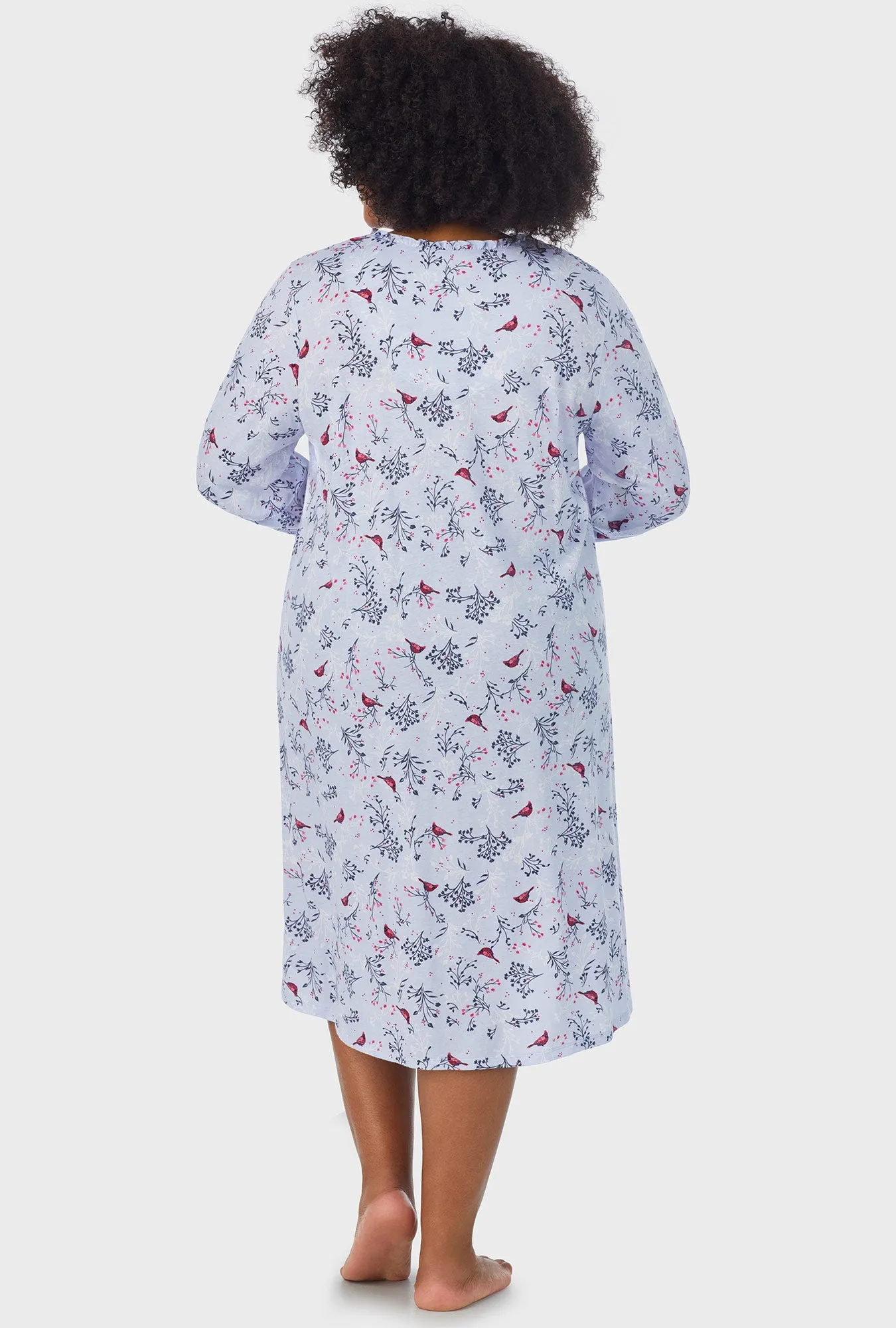 Winter Blue Cardinal Long Sleeve Midi Nightgown