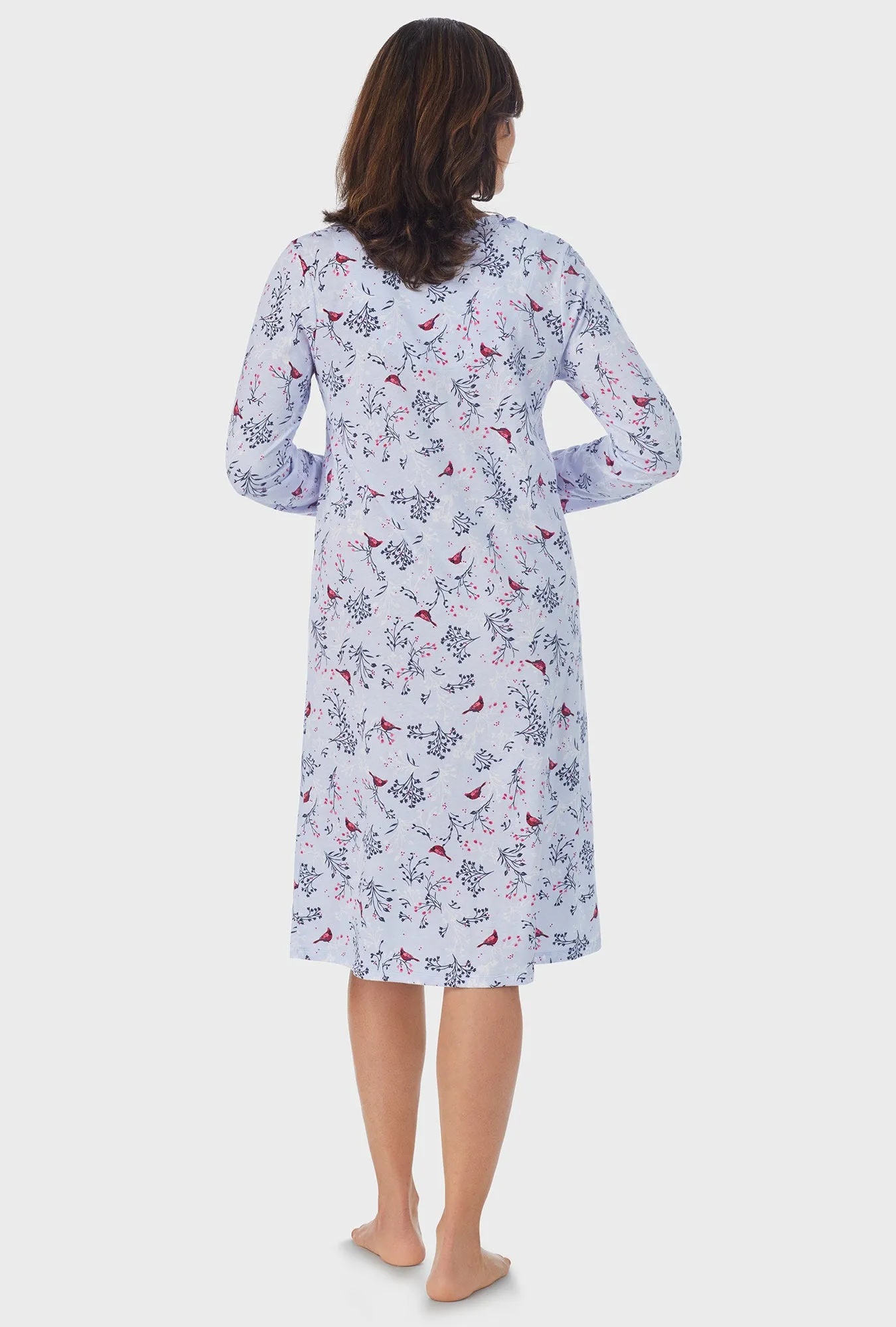 Winter Blue Cardinal Long Sleeve Midi Nightgown