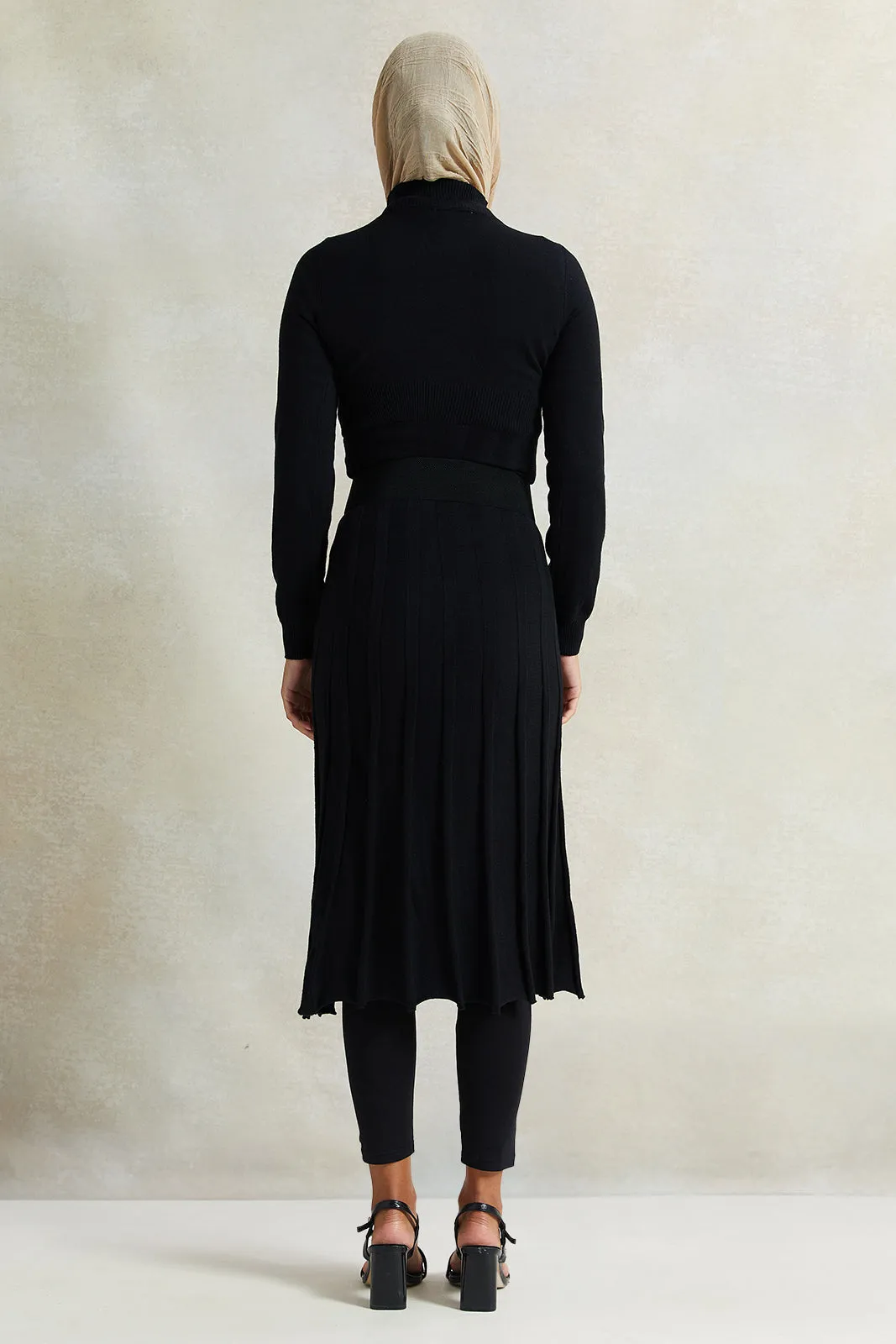 Women Black High Neck Knit Dress