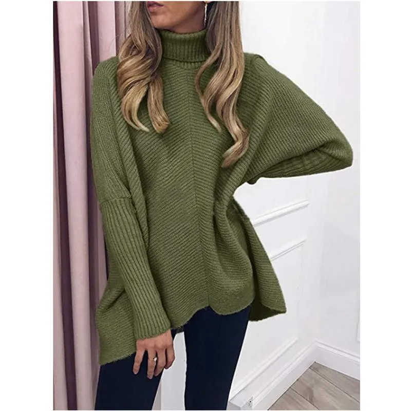 Women knit batwing long sleeve pullover turtleneck sweater