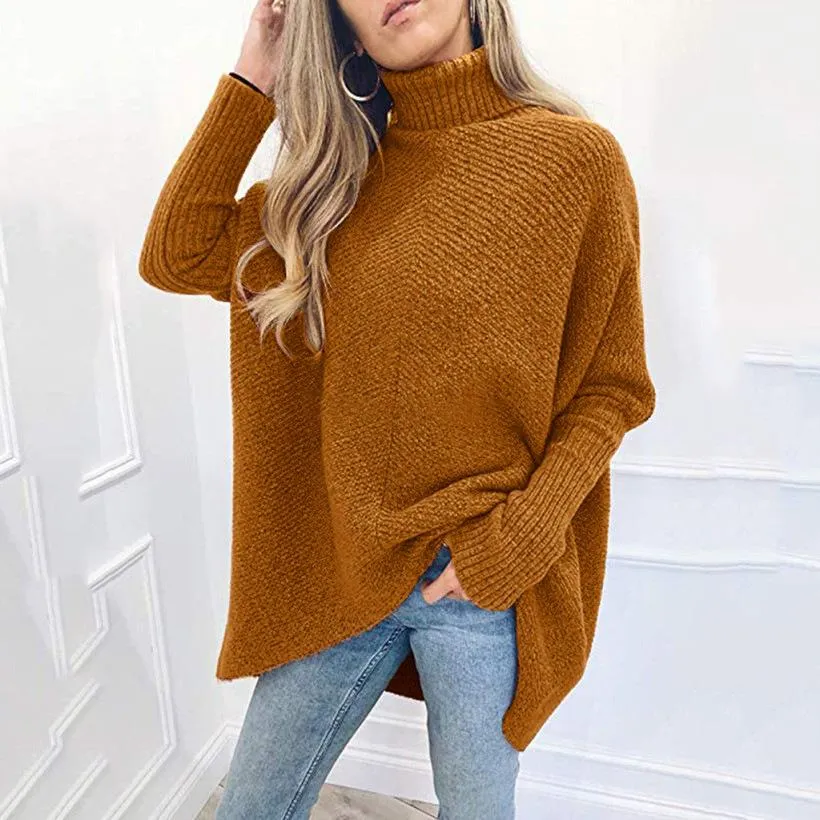 Women knit batwing long sleeve pullover turtleneck sweater