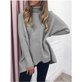 Women knit batwing long sleeve pullover turtleneck sweater