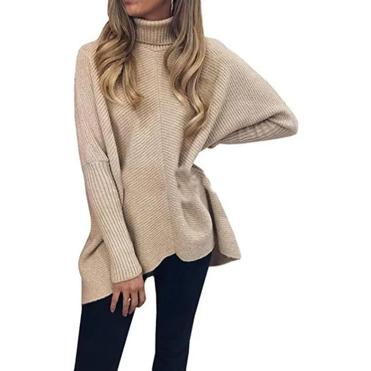 Women knit batwing long sleeve pullover turtleneck sweater