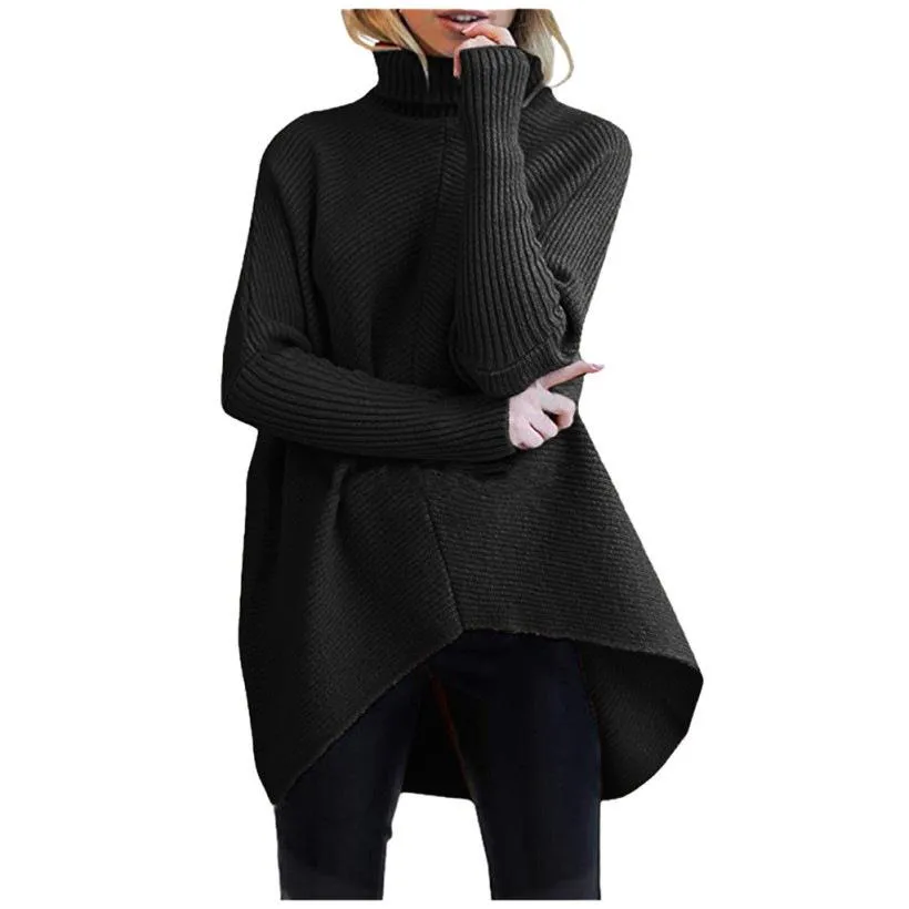 Women knit batwing long sleeve pullover turtleneck sweater