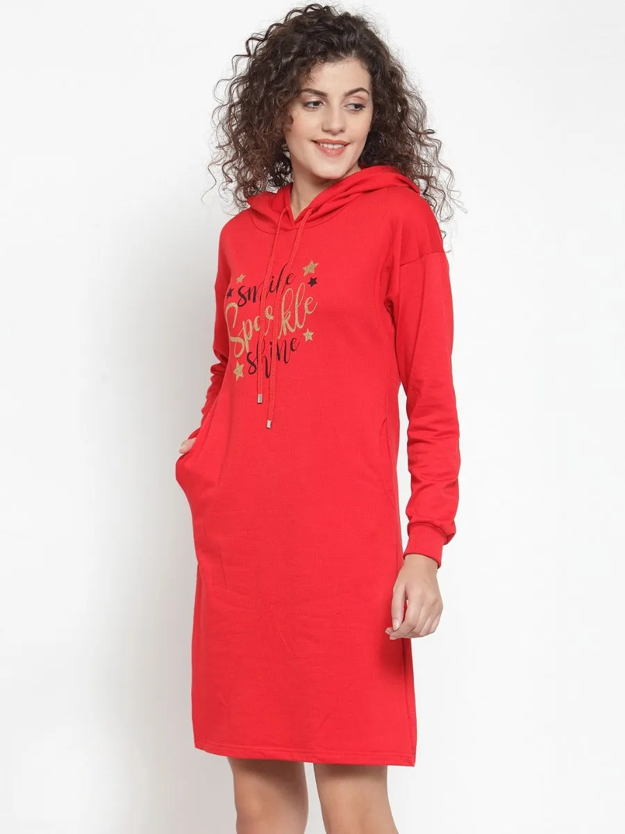 Women Solid Red Hood Tunic