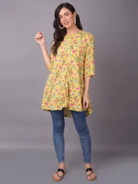 Women Yellow Mandarin Collar Tunic