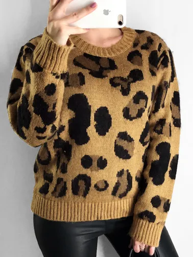 Women's Fierce Fab Jaguar Print Long Sleeve Pullover Sweater