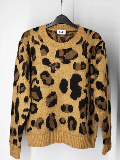 Women's Fierce Fab Jaguar Print Long Sleeve Pullover Sweater