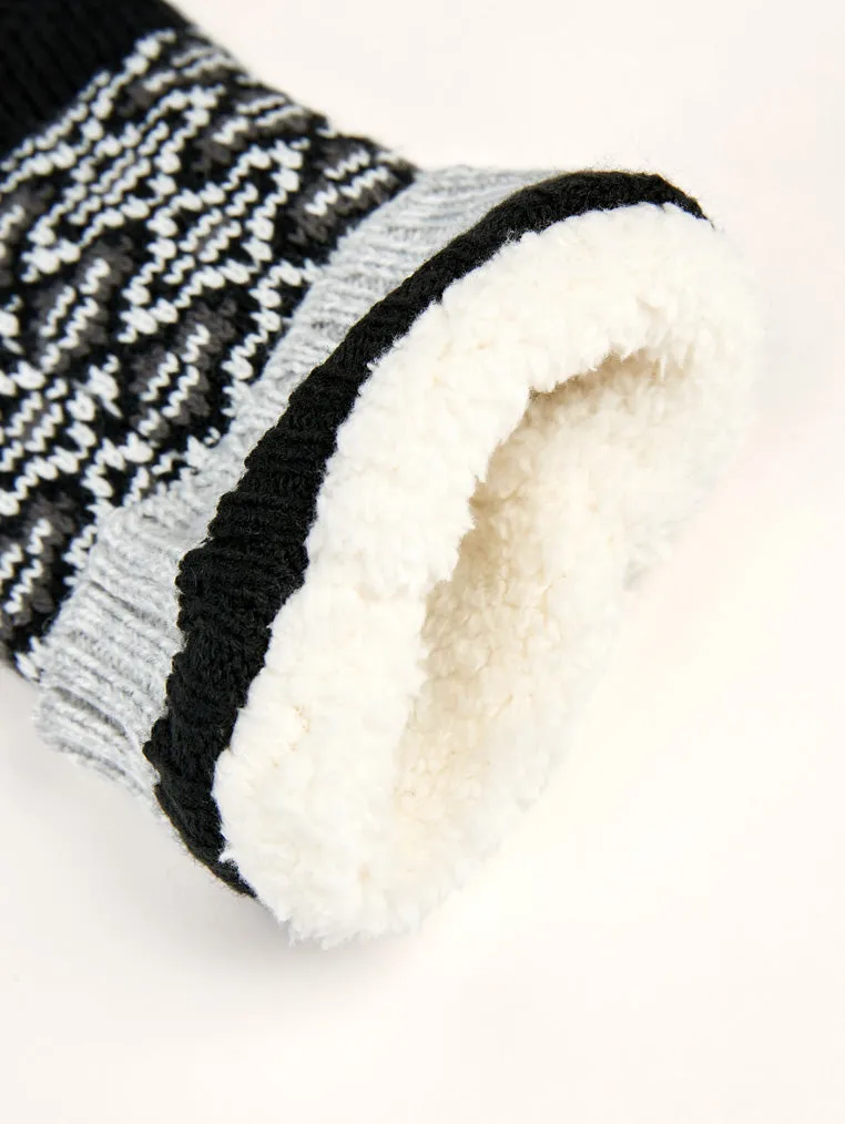 Women's Fuzzy Slipper Socks (1 Pair) - Black/Grey