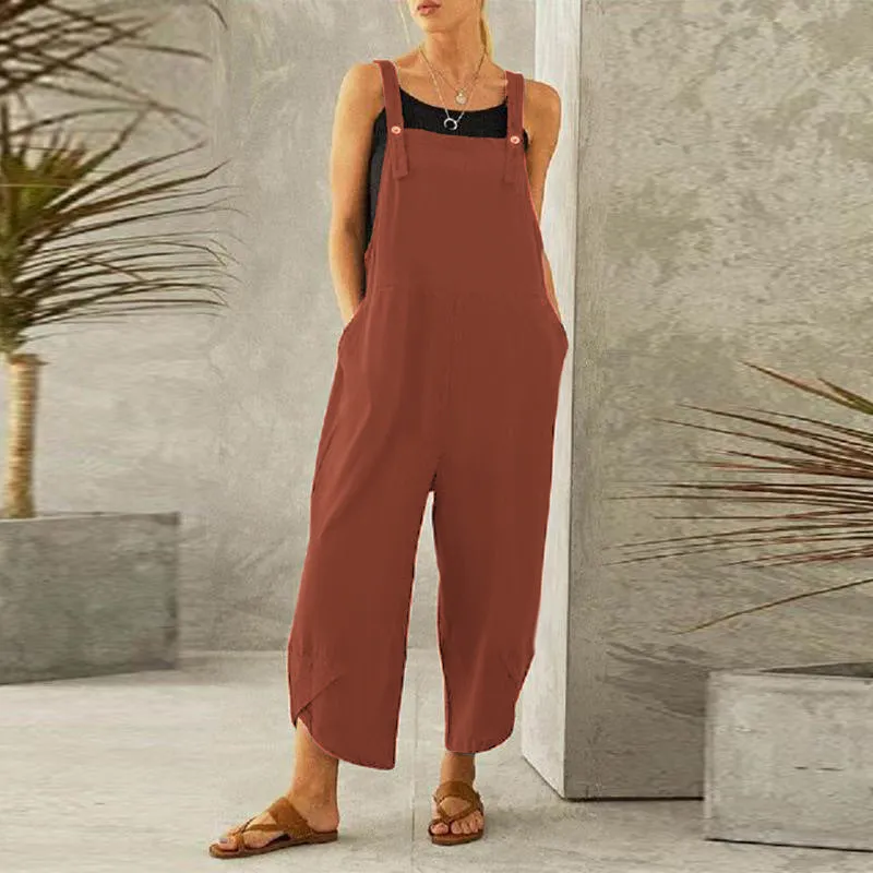 Women's Solid Color Casual Suspender Pants