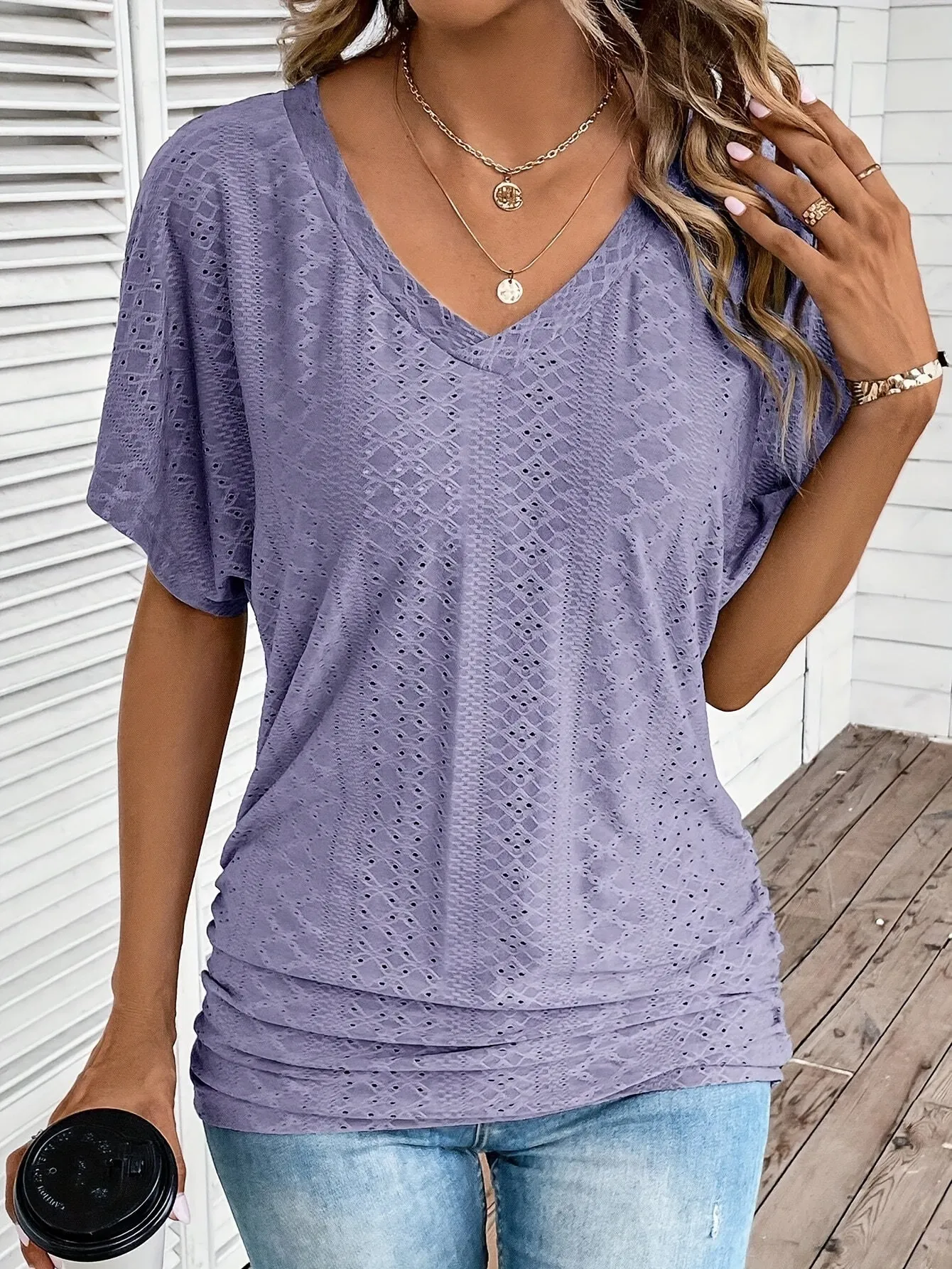 Womens V Neck T-Shirt - Soft & Breathable, Lightweight Short Sleeve Top - Fashion Casual Wear for Spring & Summer