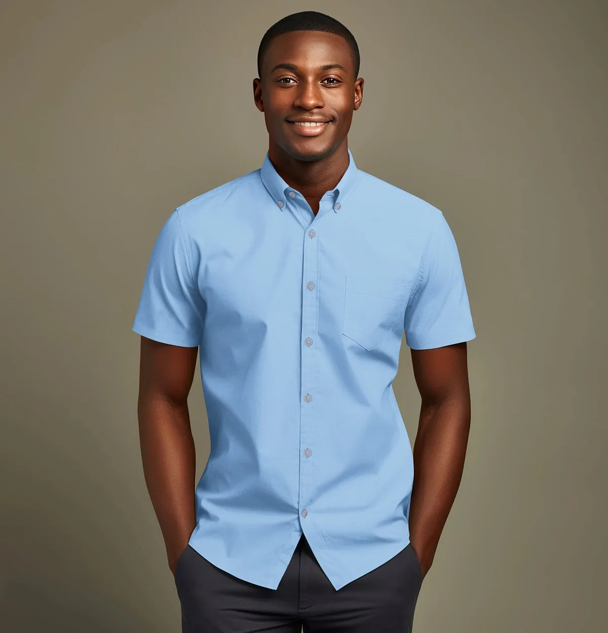 Wrinke Resistant Oxford - Button-Down Collar - Short Sleeve - Sky Blue