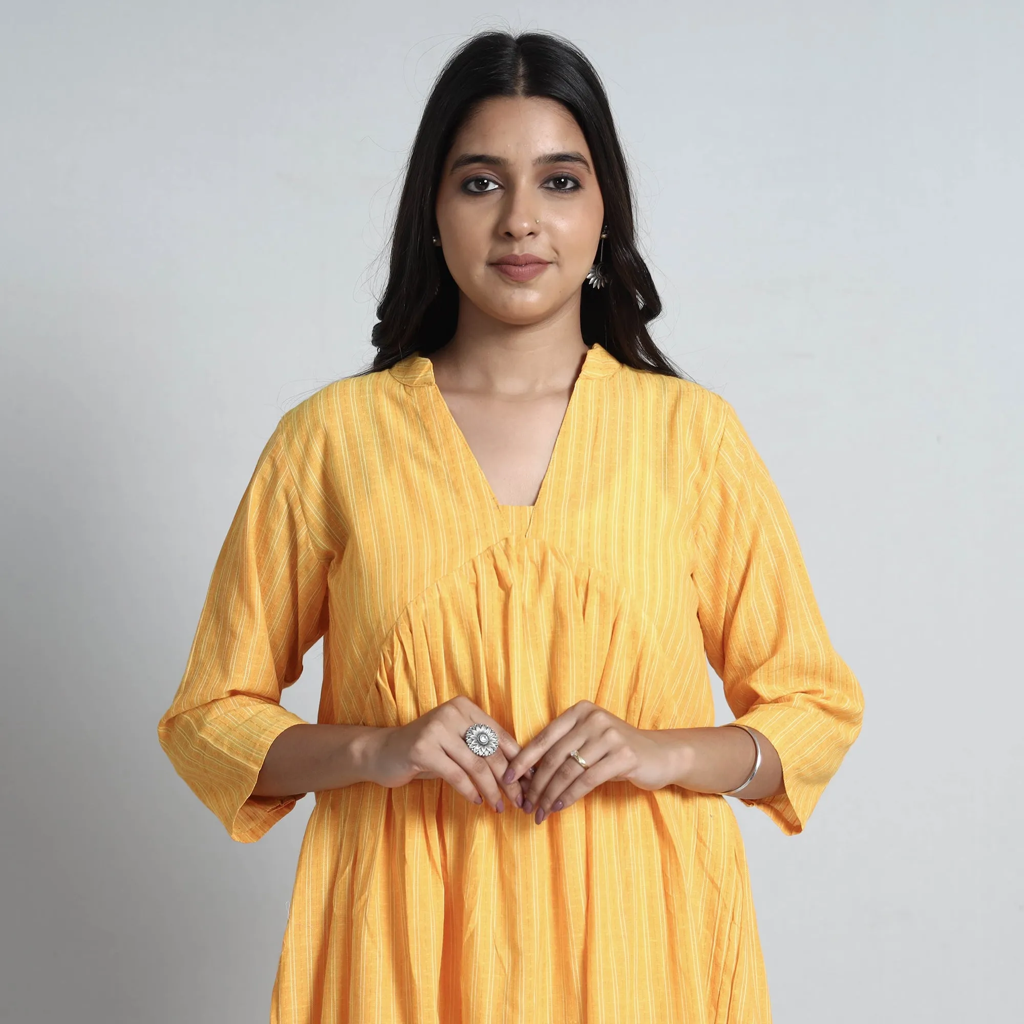 Yellow - Exquisite Jacquard Cotton Dress