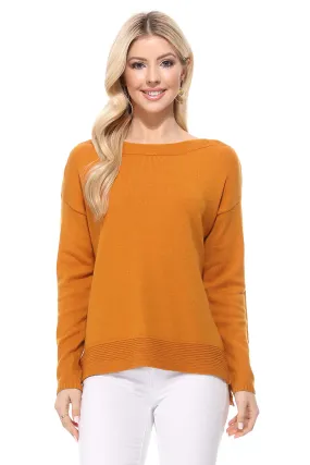 Yemak Women's Silky Soft Long Sleeve Boat Neck Soft Knit Sweater Top MK8140