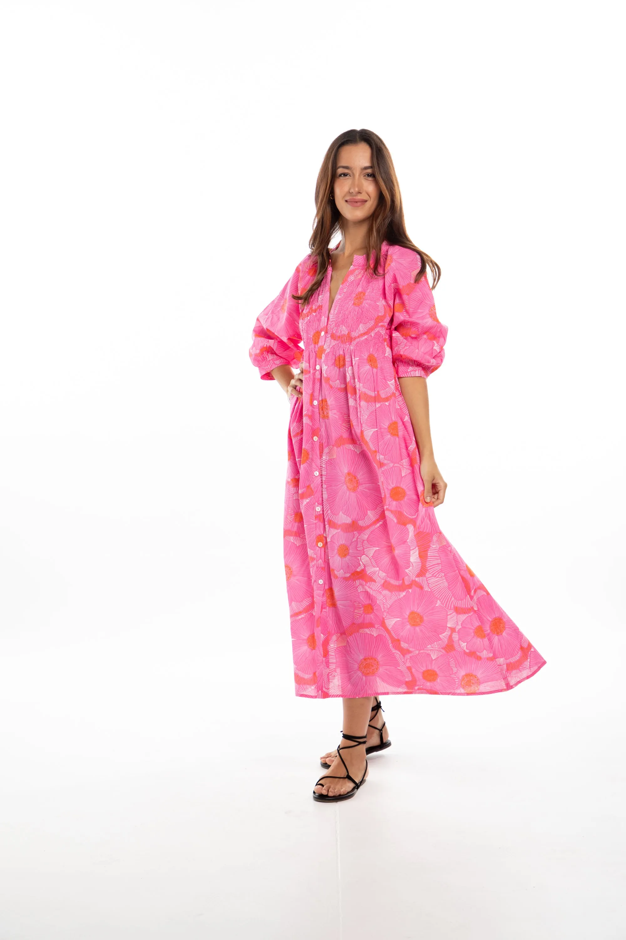 Yvette Shirt Dress. Fuchsia