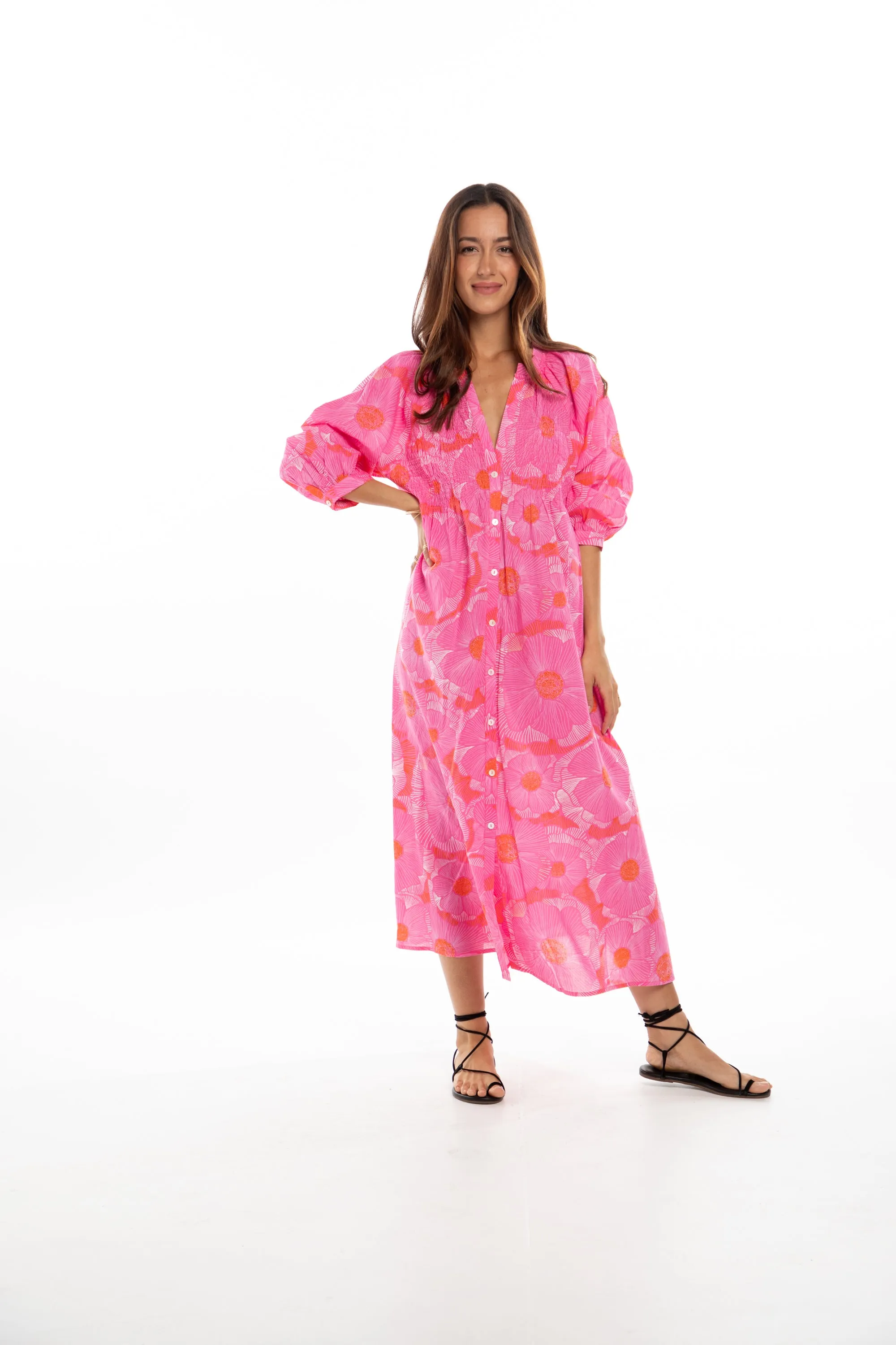 Yvette Shirt Dress. Fuchsia