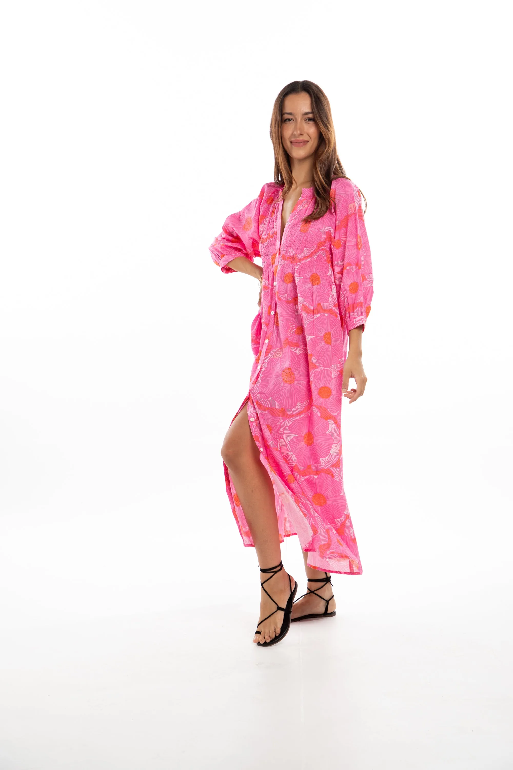 Yvette Shirt Dress. Fuchsia